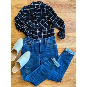 Merona Windowpane Button Down Blouse Size SM